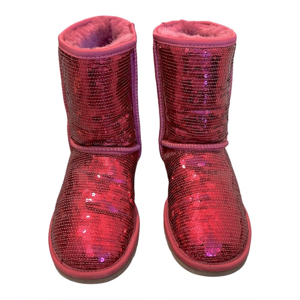 SOLD UGG Australia Classic Short Sparkling Pink Sequin Sheepskin Boots- Size 6